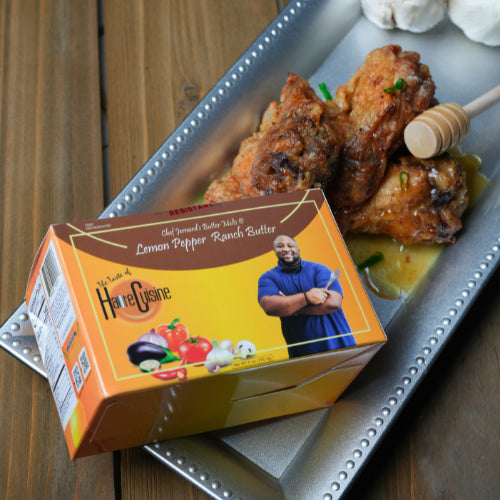 Hot Carolina Fried Green Tomatoes made with Cajun Delight Butter and Peach Cobbler Cheesecake made with our Perfectly Peachy Butter