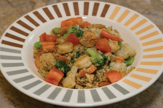 Cajun & Rosemary Butter Shrimp with Salmon Rice Bowl