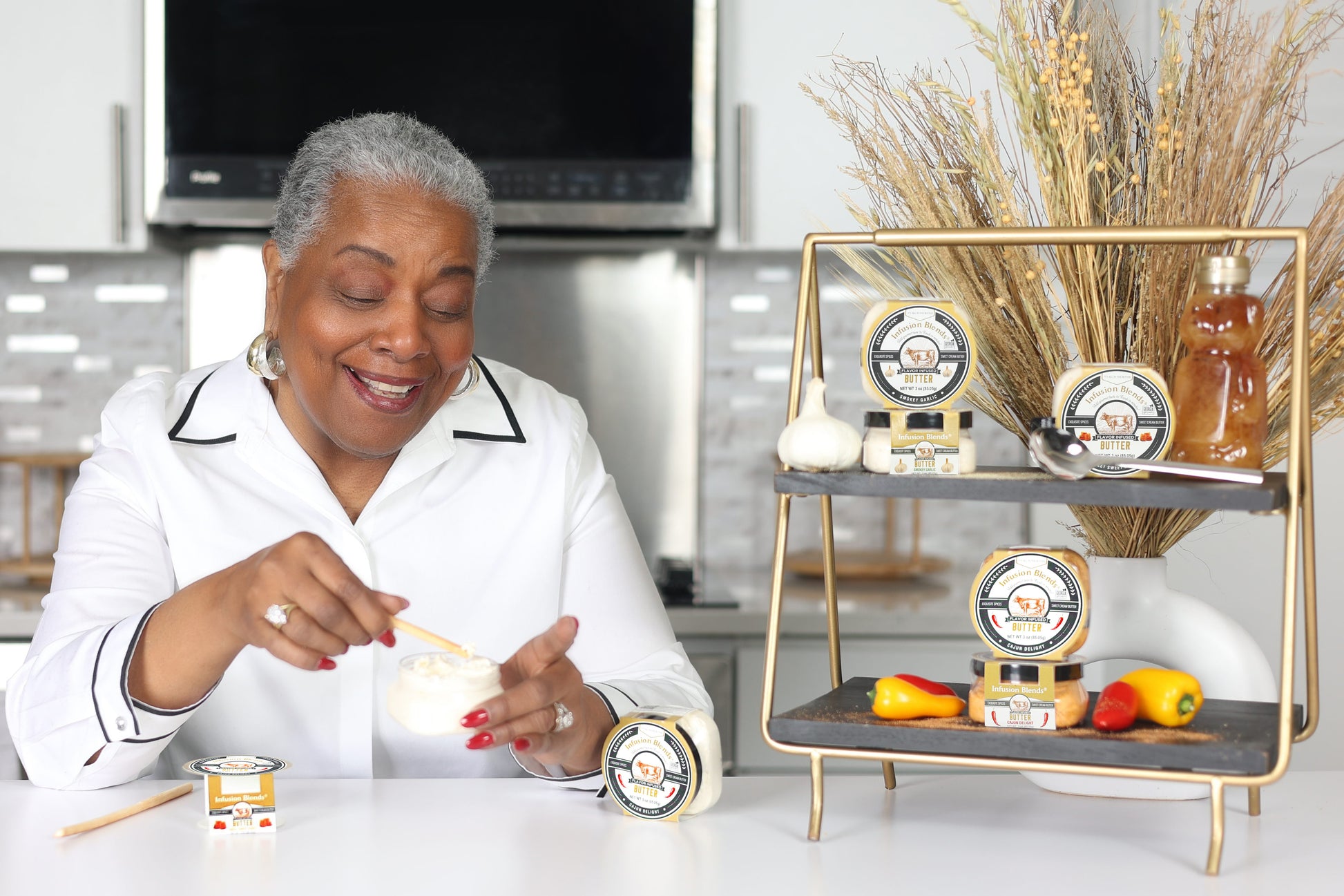 3 flavor-infused gourmet butter collection featuring garlic, Cajun, and honey butter by Infusion Blends