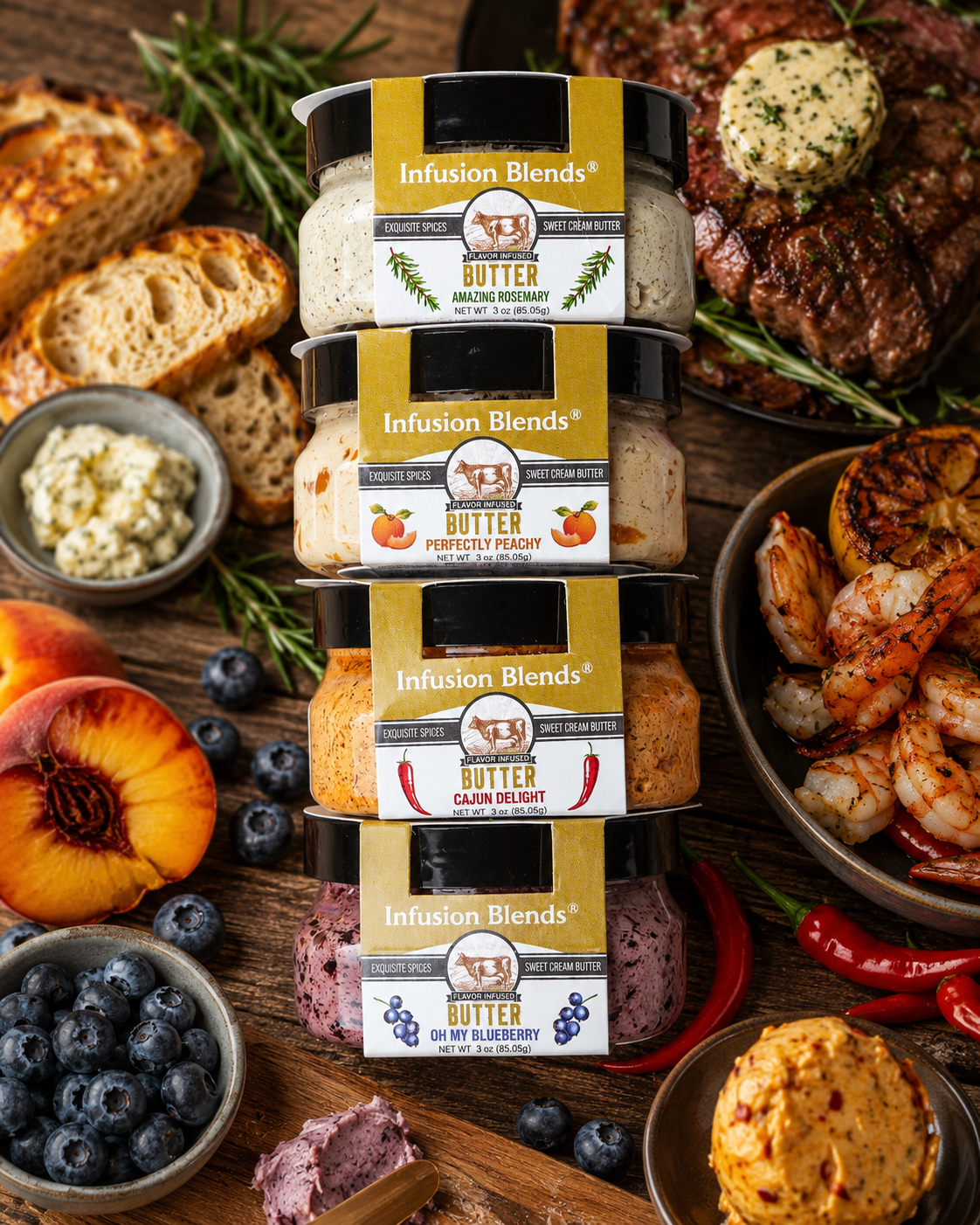 Infusion Blends Signature Gourmet Butter Collection | 4 Flavor-Infused Artisan Butters Featuring Sweet & Savory Favorites | The Perfect Gift for Food Lovers